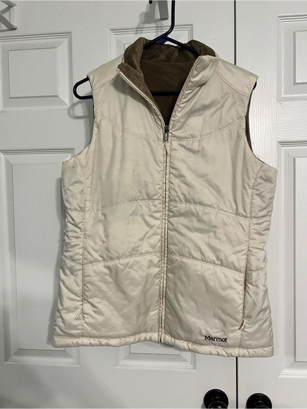 Marmot Cream Quilted Reversible Vest with Brown Lining